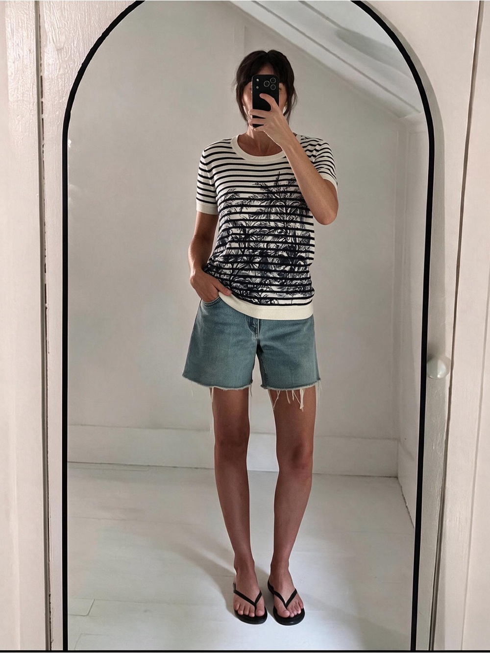 Christian Dior Riviera collection striped palm tree knit top.